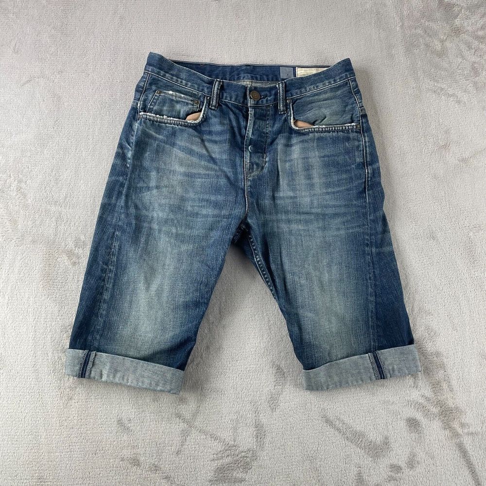 AllSaints Jean Falcon Shorts Men 30 Blue Washed Denim Designer Button Fly